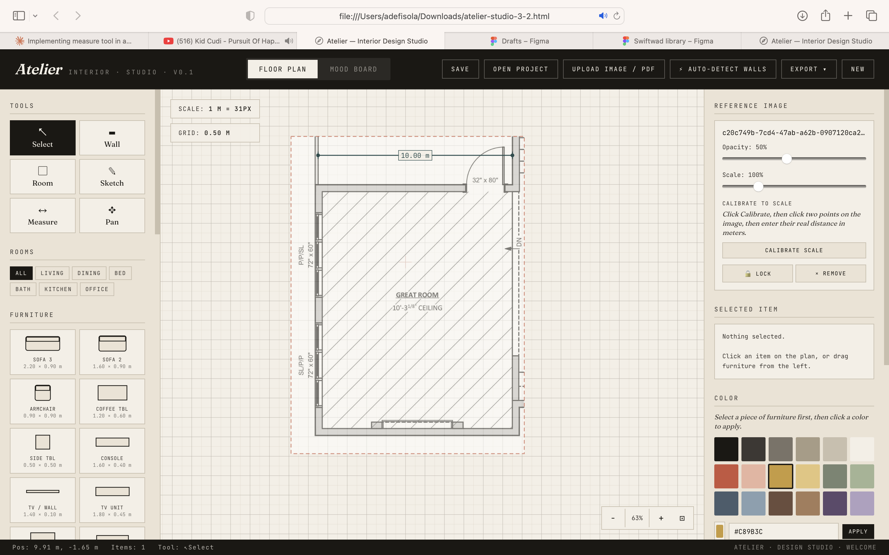 Original Atelier interface with a warm brown sidebar and cream canvas